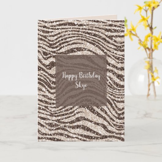 Schokoladenbraun Creme Blush Zebra Glitzer Karte (Gelbe Blume)