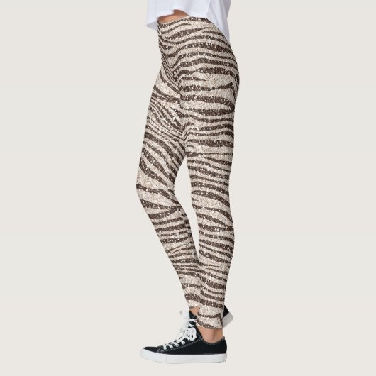 Schokoladenbraun Creme Blush Zebra Glitzer Leggings (Links)