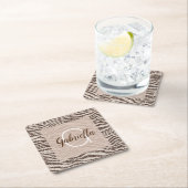 Schokoladenbraun Creme Blush Zebra Glitzer Monogra Rechteckiger Pappuntersetzer (Vor Ort)