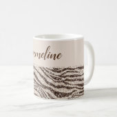 Schokoladenbraun Creme Blush Zebra Glitzer Name Kaffeetasse (VorderseiteRechts)