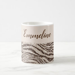 Schokoladenbraun Creme Blush Zebra Glitzer Name Kaffeetasse