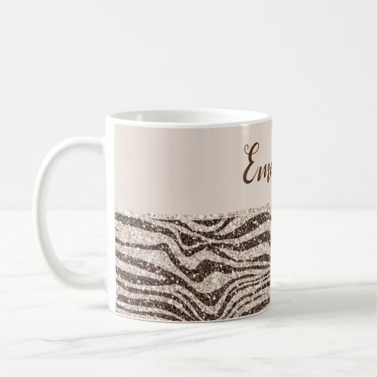 Schokoladenbraun Creme Blush Zebra Glitzer Name Kaffeetasse (Links)