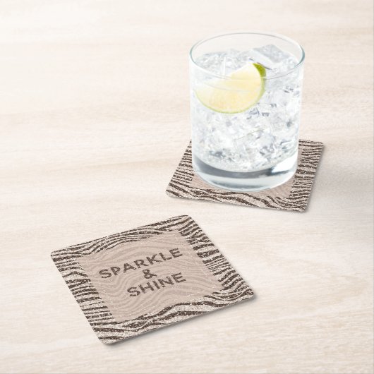 Schokoladenbraun Creme Blush Zebra Glitzer Rechteckiger Pappuntersetzer (Vor Ort)