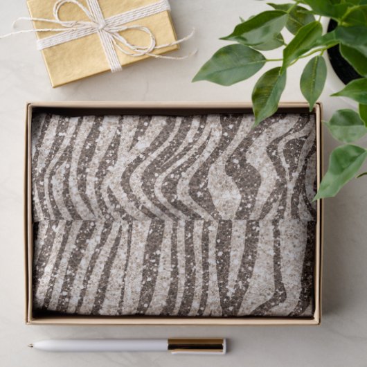 Schokoladenbraun Creme Blush Zebra Glitzer Seidenpapier (Geschenk)