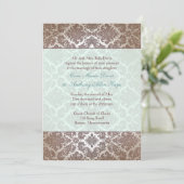 Schokoladenbraun Damask Einladung zur Hochzeit (Stehend Vorderseite)
