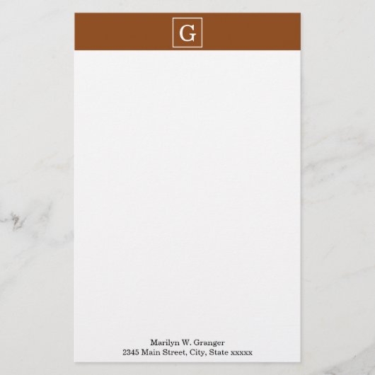 Schokoladenbraun Gerahmtes Anfangsmonogramm Briefpapier (Vorderseite)