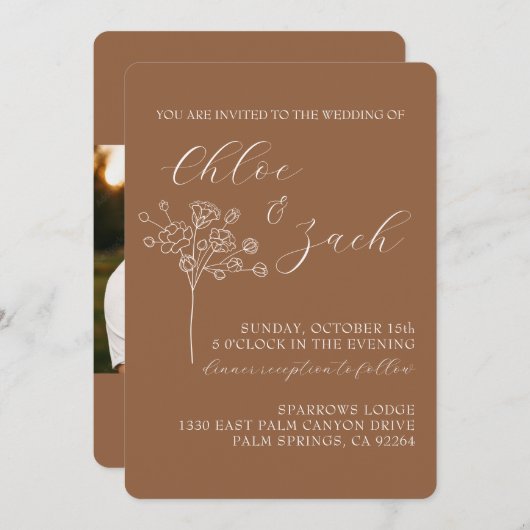Schokoladenbraun Hochzeit im Herbst Einladung (Vorne/Hinten)