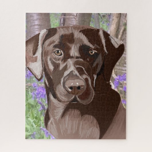 Schokoladenbraun-Labrador in Bluebell-Holz Puzzle (Vertikal)