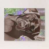 Schokoladenbraun-Labrador in Bluebell-Holz Puzzle (Horizontal)