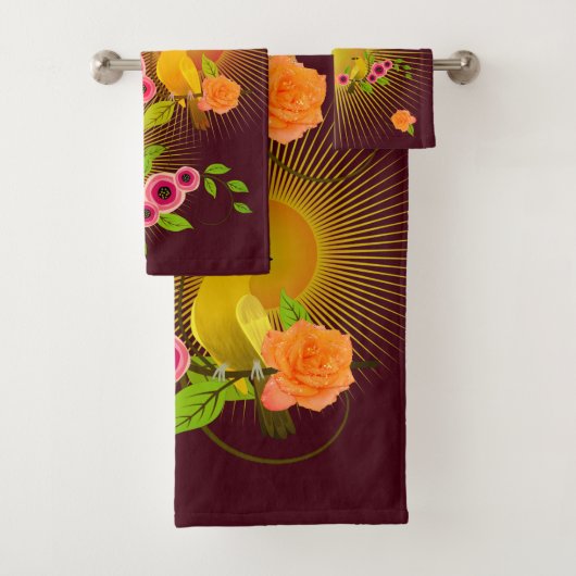 Schokoladenbraun-Taubentropfen und Sonnenschein Badhandtuch Set (Insitu)