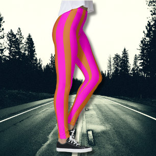 Schokoladenbraun und Neon Fuchsia Cool gestreift Leggings