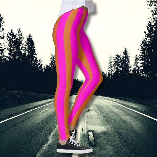 Schokoladenbraun und Neon Fuchsia Cool gestreift Leggings