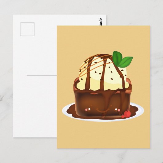Schokoladenbrownie mit Vanilleeis Postkarte (Vorne/Hinten)