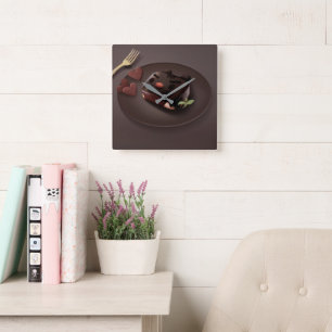 Schokoladenbrownie Quadratische Wanduhr