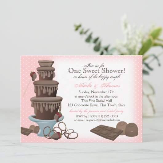 Schokoladenbrunnen Brautparty Rosa Einladung (Stehend Vorderseite)