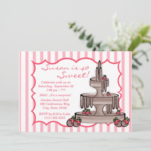 Schokoladenbrunnen Geburtstag Einladung (Stehend Vorderseite)