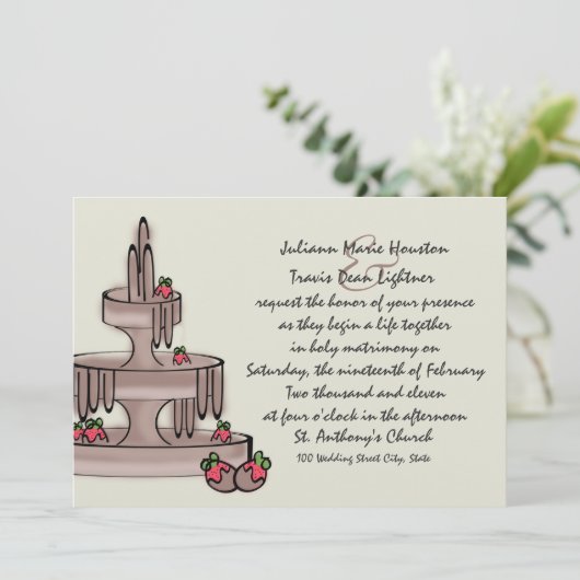 Schokoladenbrunnen und Erdbeeren Einladung (Stehend Vorderseite)