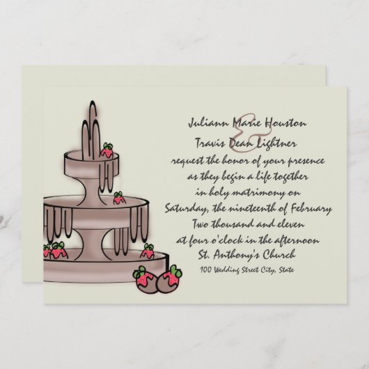 Schokoladenbrunnen und Erdbeeren Einladung (Vorne/Hinten)