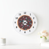 SchokoladenDonut mit Sprinklen Große Wanduhr (Zuhause)