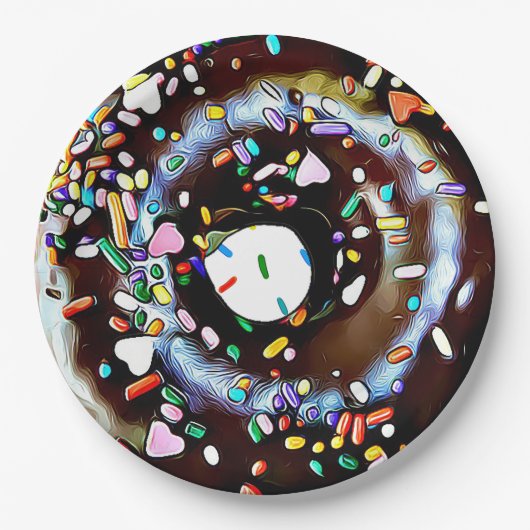 SchokoladenDonut mit Sprinkles Party Papierplatte Pappteller (Vorderseite)