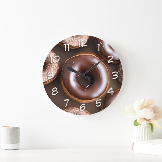 SchokoladenDonuts mit Sprinklen Große Wanduhr (Zuhause)