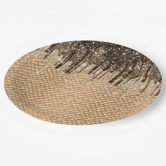 Schokoladeneis Creme Cone Glitzer Tropfen Pappteller (Schrägansicht)