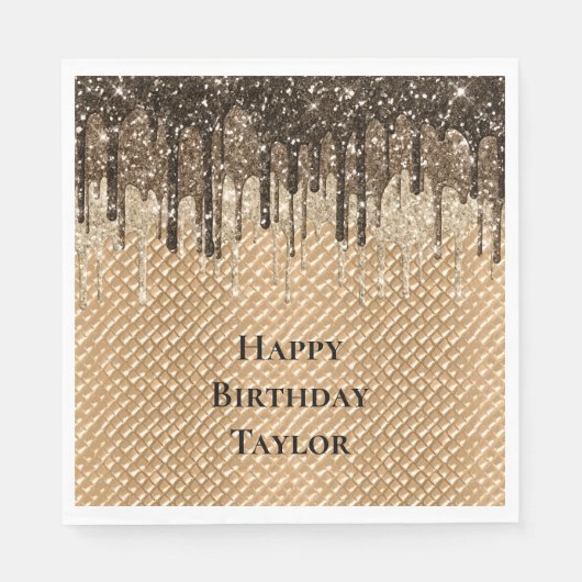 Schokoladeneis Creme Cone Glitzer Tropfen Serviette (Vorderseite)