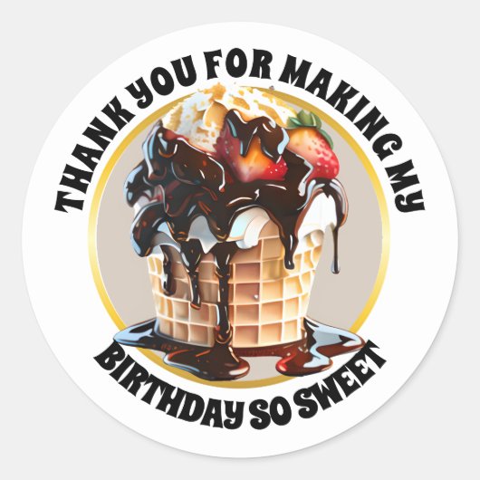 Schokoladeneis Waffelkegel Dessert vielen Dank Runder Aufkleber (Vorderseite)