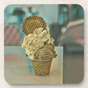 Schokoladeneiscreme-Waffel Getränkeuntersetzer