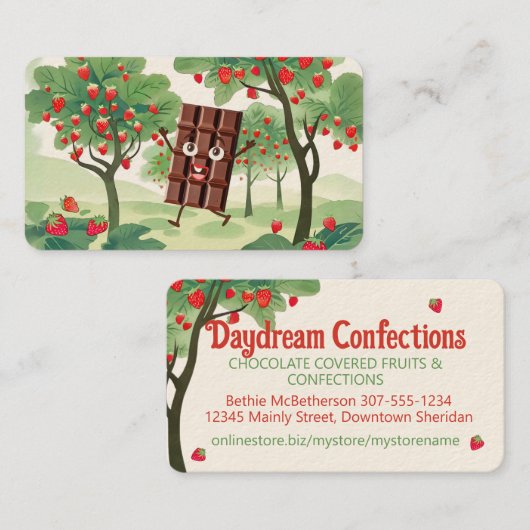 Schokoladengedeckte Erdbeerkonfektionen Visitenkarte (Vorne/Hinten)