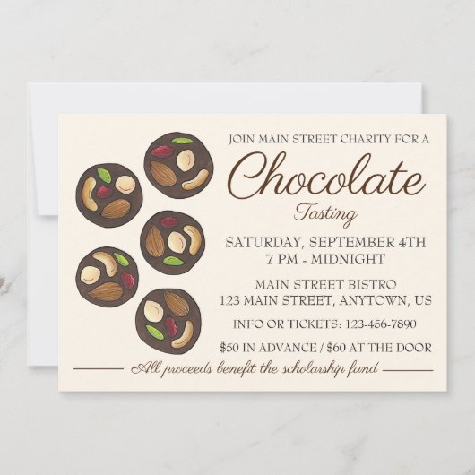 Schokoladengeschmack Mendiants Schokoladenveransta Einladung (Vorderseite)