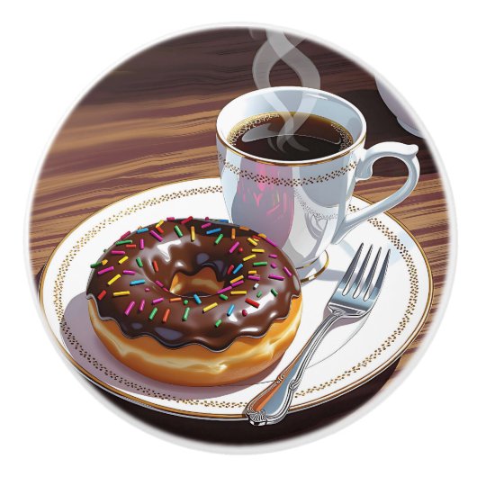 Schokoladenglasierte Donut und Kaffee Keramikknauf (Vorderseite)