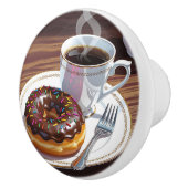 Schokoladenglasierte Donut und Kaffee Keramikknauf (Rechts)