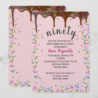 Schokoladenglasur mit Streuseln zum 90. Geburtstag Einladung
