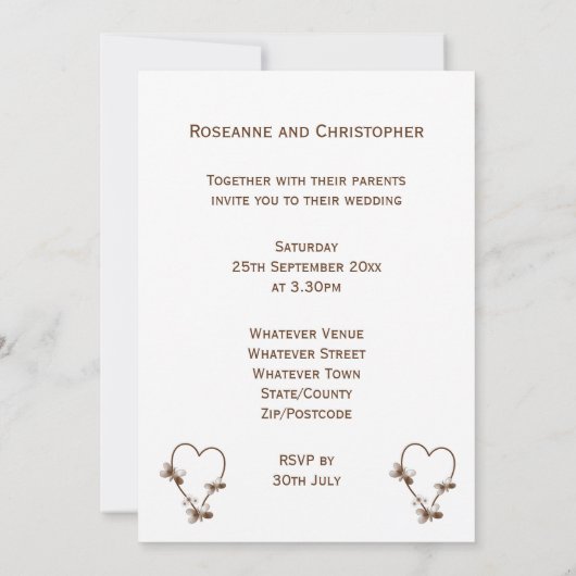 Schokoladenherz und Schmetterlinge Einladung zur H (Rückseite)