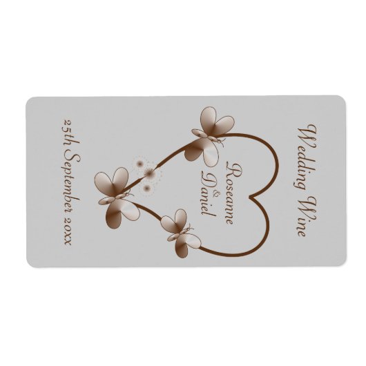 Schokoladenherz und Schmetterlinge Mini-Weinetiket (Vorne)