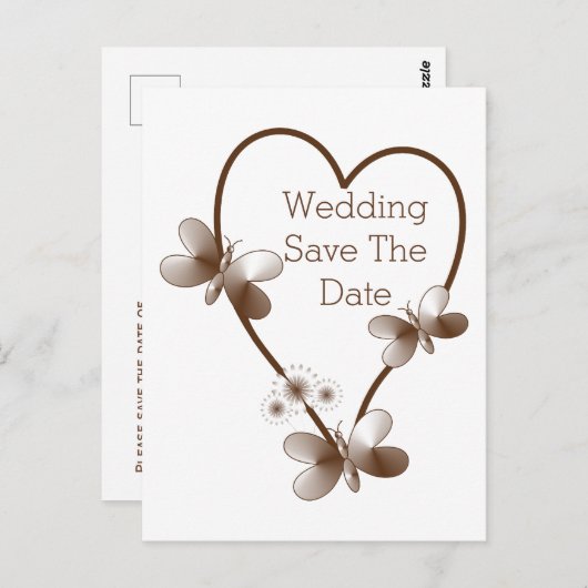Schokoladenherz und Schmetterlinge Save the Date Postkarte (Vorne/Hinten)