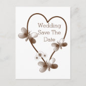Schokoladenherz und Schmetterlinge Save the Date Postkarte (Vorderseite)