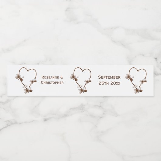 Schokoladenherz und Schmetterlinge Wasserflaschenetikett (Einzelnes Label)