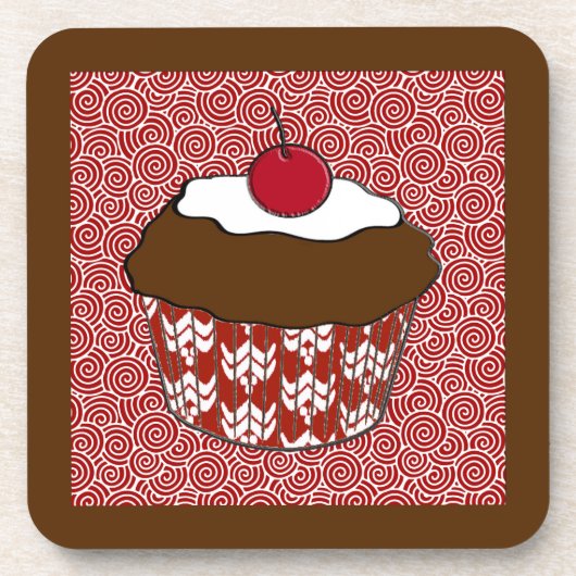 Schokoladenkuchen auf rotem und weißem Muster Untersetzer (Vorderseite)