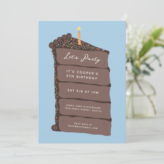 Schokoladenkuchen Geburtstagsparty Einladung (Stehend Vorderseite)