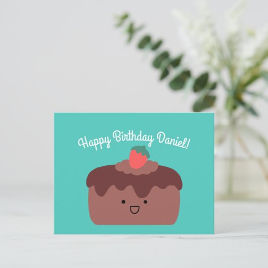 Schokoladenkuchen | Gruß zum Geburtstag Postkarte (Stehend Vorderseite)