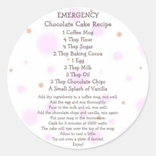 Schokoladenkuchen in einer Tasse Rezept - Aufklebe Runder Aufkleber (Vorderseite)