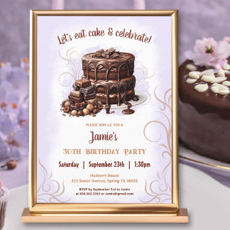 Schokoladenkuchen Lila Brown 30. Geburtstagsgesche Einladung