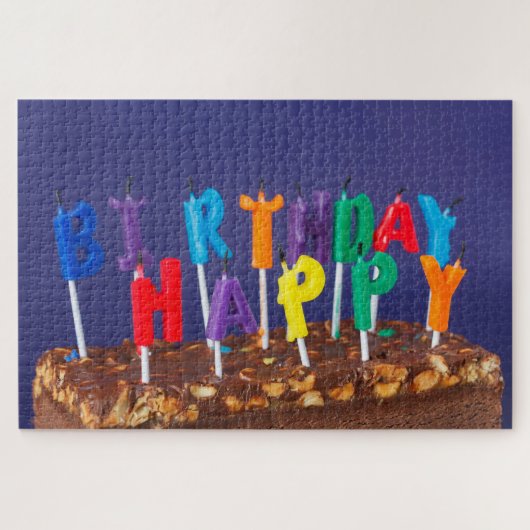 Schokoladenkuchen mit glücklichen Geburtstagskanda Puzzle (Horizontal)
