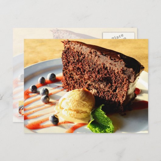 Schokoladenkuchen mit Karamelleis Postkarte (Vorne/Hinten)