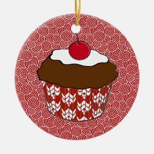 Schokoladenkuchen mit Kirsche überzogen Keramik Ornament (Vorne)