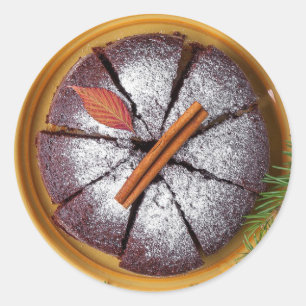 Schokoladenkuchen mit Pulverzucker Runder Aufkleber