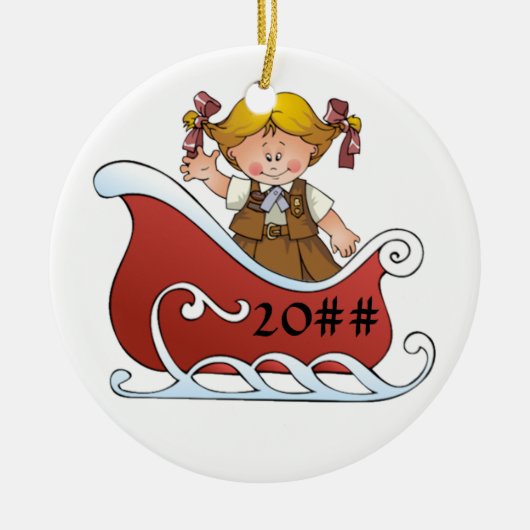 Schokoladenkuchen-Pfadfinder-Schlitten-Blondine Keramik Ornament (Vorne)