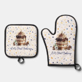 Schokoladenkuchen und Confetti-Spaß Ofenhandschuh & Topflappen-Set (Vorderseite)